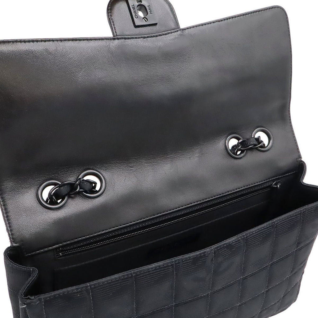 Chanel New Travel Line Chain Shoulder Bag 2-Way Nylon Jacquard Leather Black — view 6