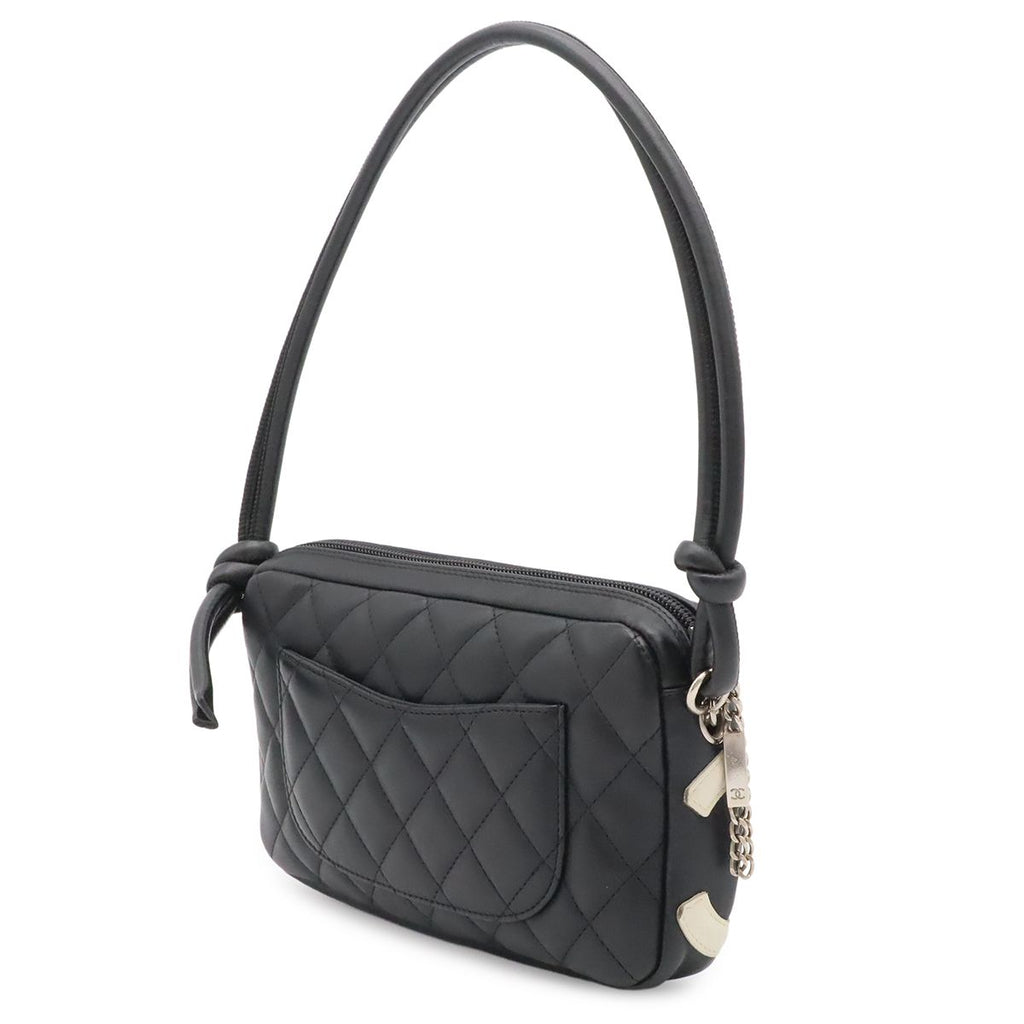 Chanel Cambon Line CC Logo Pouch Shoulder Bag Leather Black Silver — view 2