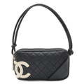 Chanel Cambon Line CC Logo Pouch Shoulder Bag Leather Black Silver