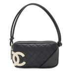 Chanel Cambon Line CC Logo Pouch Shoulder Bag Leather Black Silver