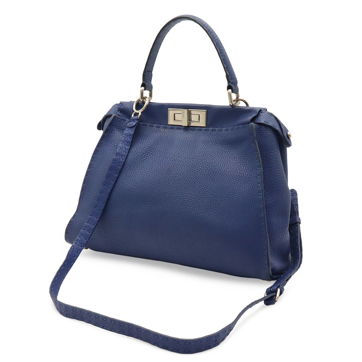Fendi Selleria Peekaboo Regular Tote 2-Way Shoulder Bag Leather Blue Silver — view 2