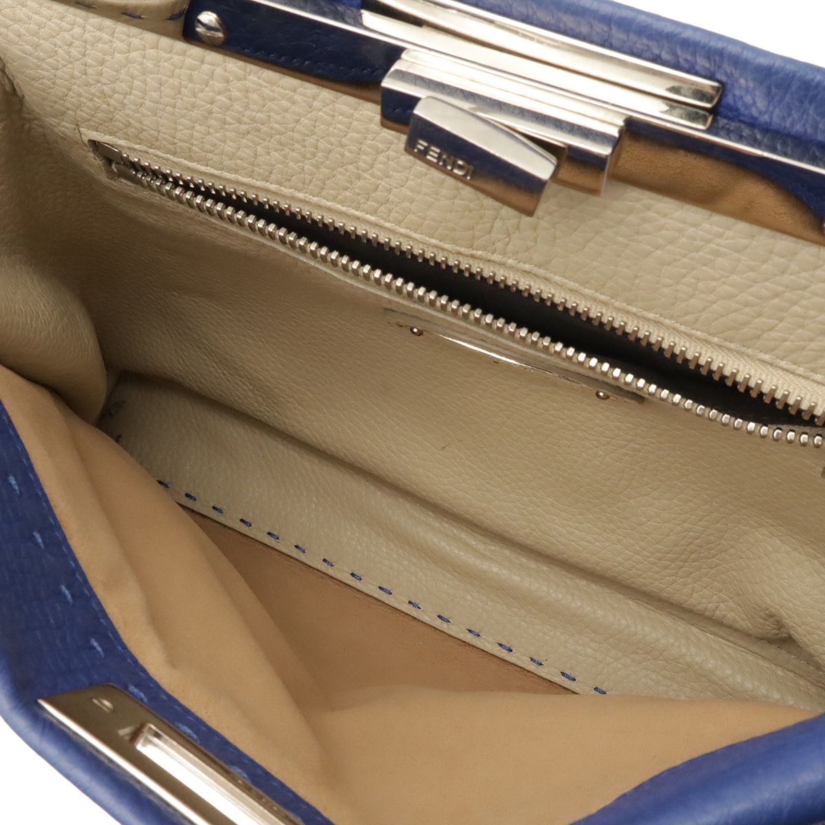 Fendi Selleria Peekaboo Regular Tote 2-Way Shoulder Bag Leather Blue Silver — view 6