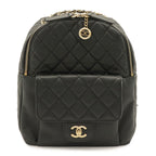 Chanel Quilted CC Logo Chain Backpack Mini Caviar Leather Black Gold