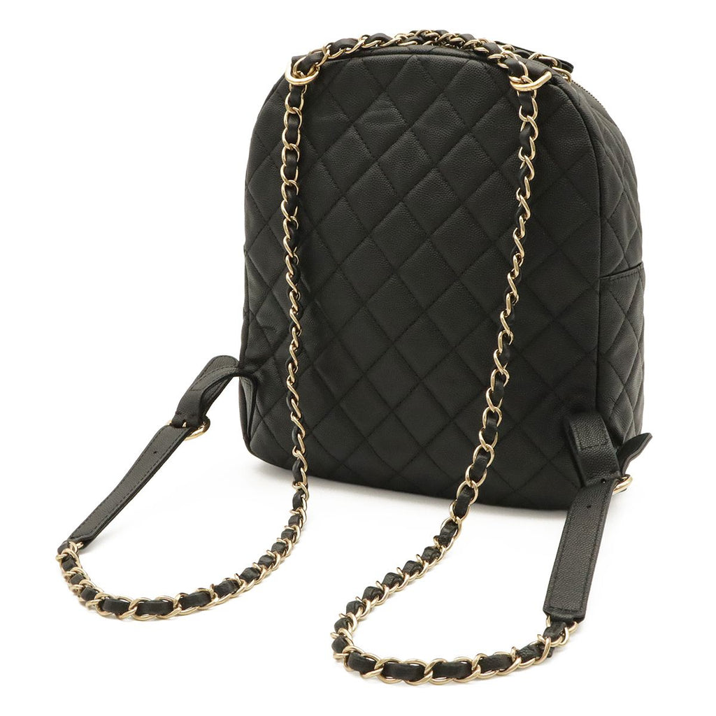 Chanel Quilted CC Logo Chain Backpack Mini Caviar Leather Black Gold — view 2