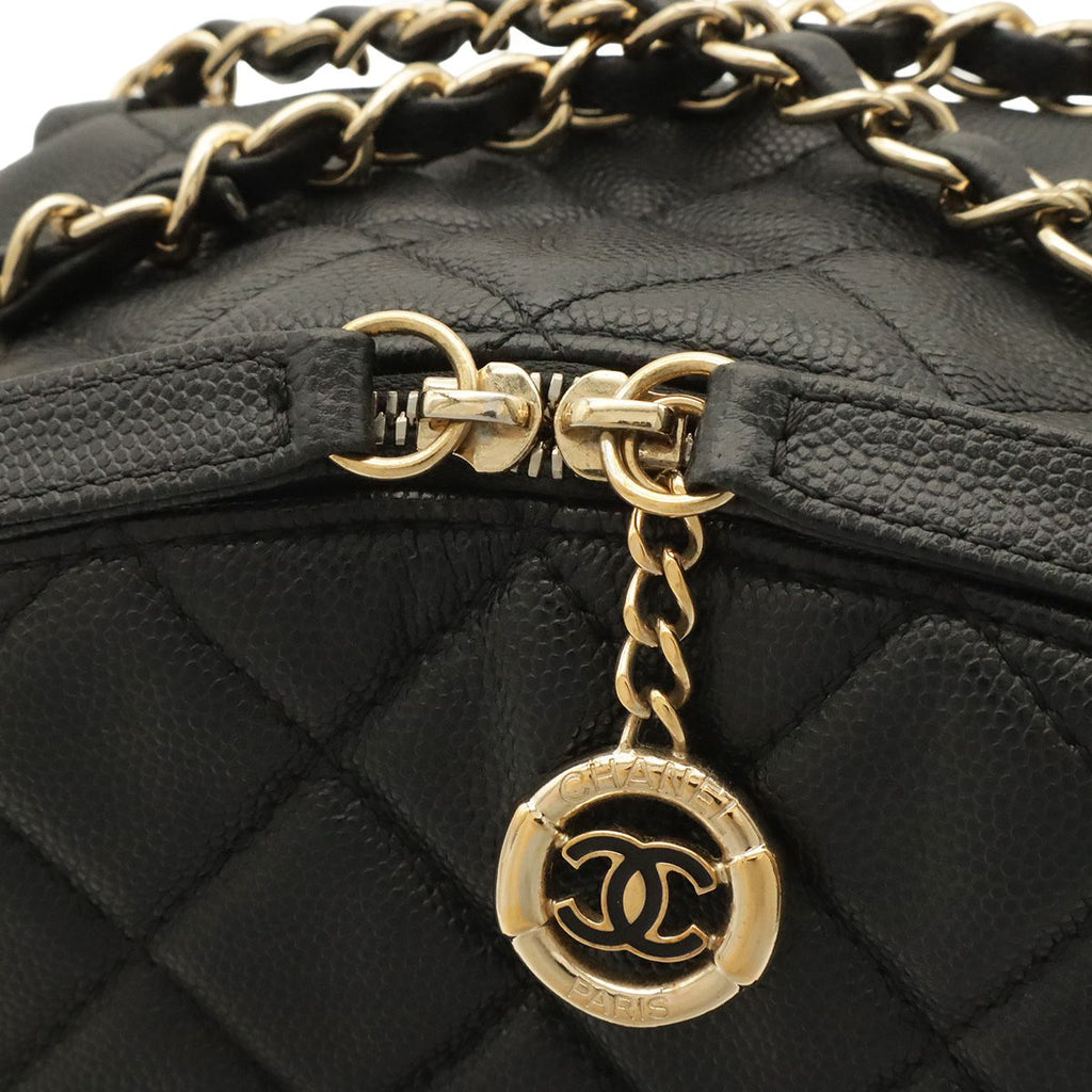 Chanel Quilted CC Logo Chain Backpack Mini Caviar Leather Black Gold — view 5