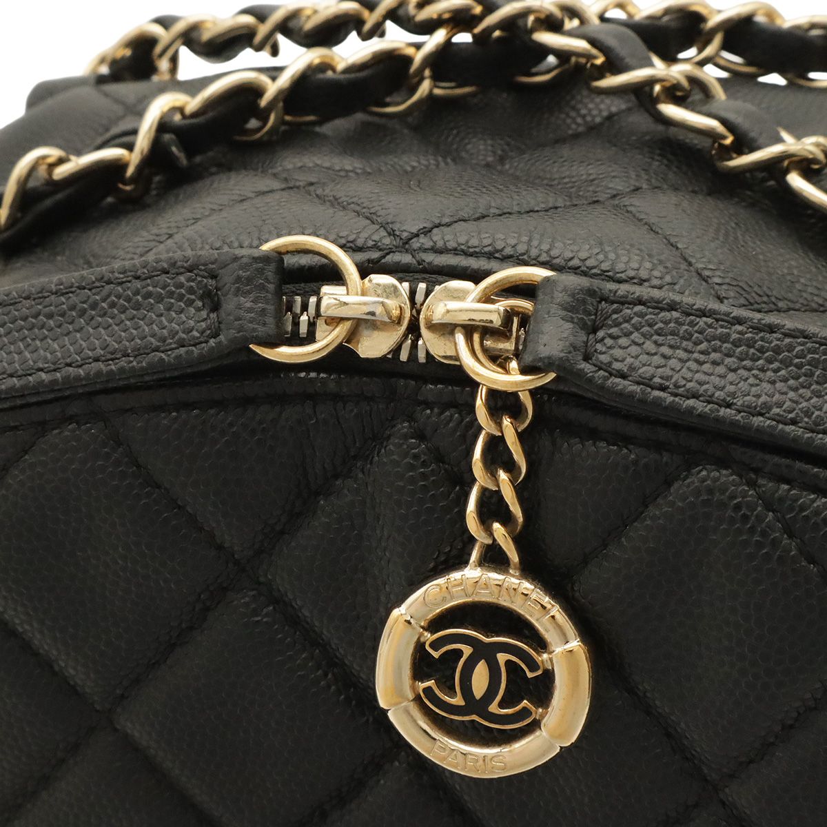 Chanel Quilted CC Logo Chain Backpack Mini Caviar Leather Black Gold — view 5