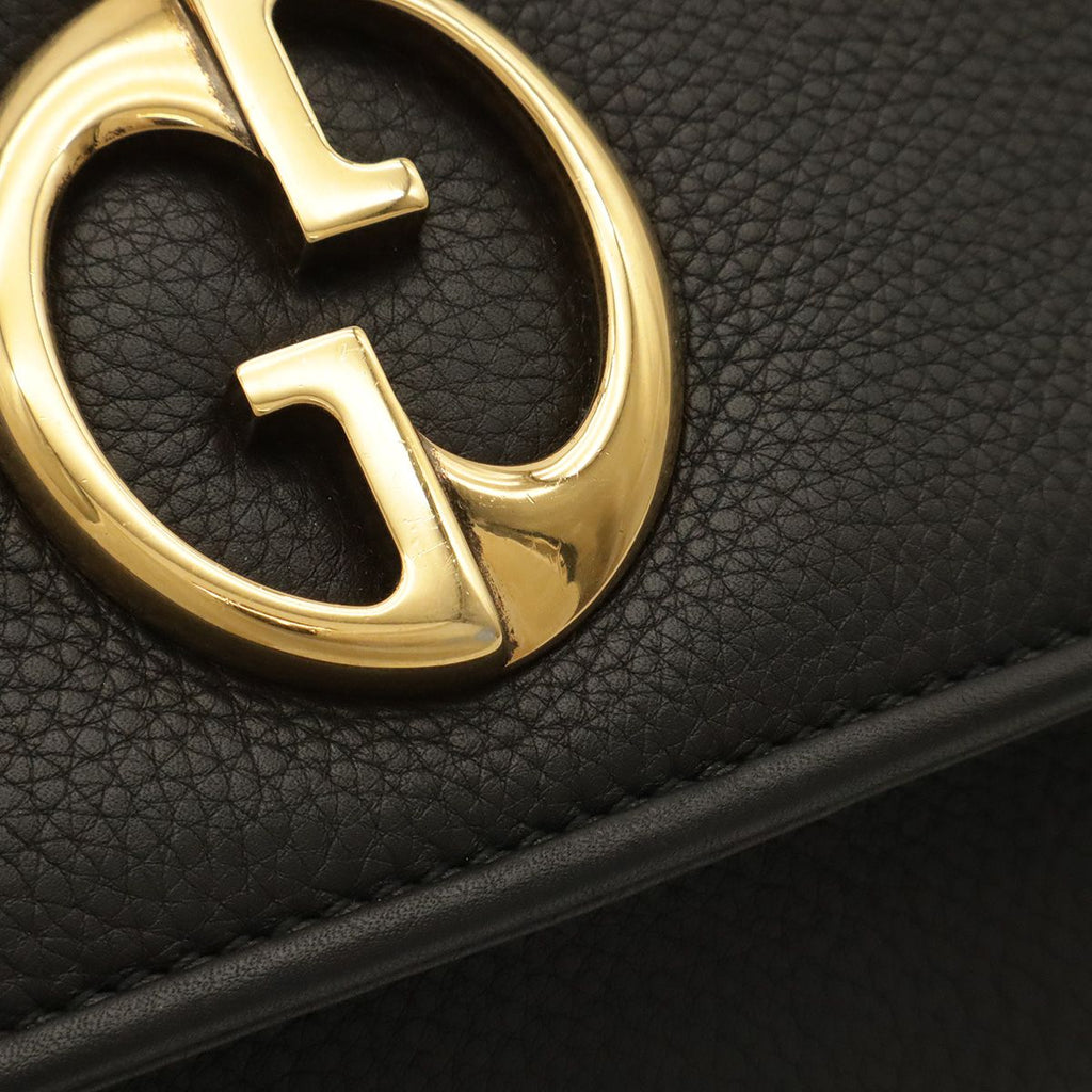 Gucci Interlocking G Double G Chain Shoulder Bag Leather Black Gold — view 4