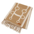 Hermes Mall Scarf Shawl Fringe Cashmere Beige White