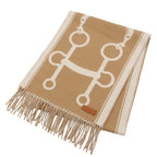 Hermes Mall Scarf Shawl Fringe Cashmere Beige White