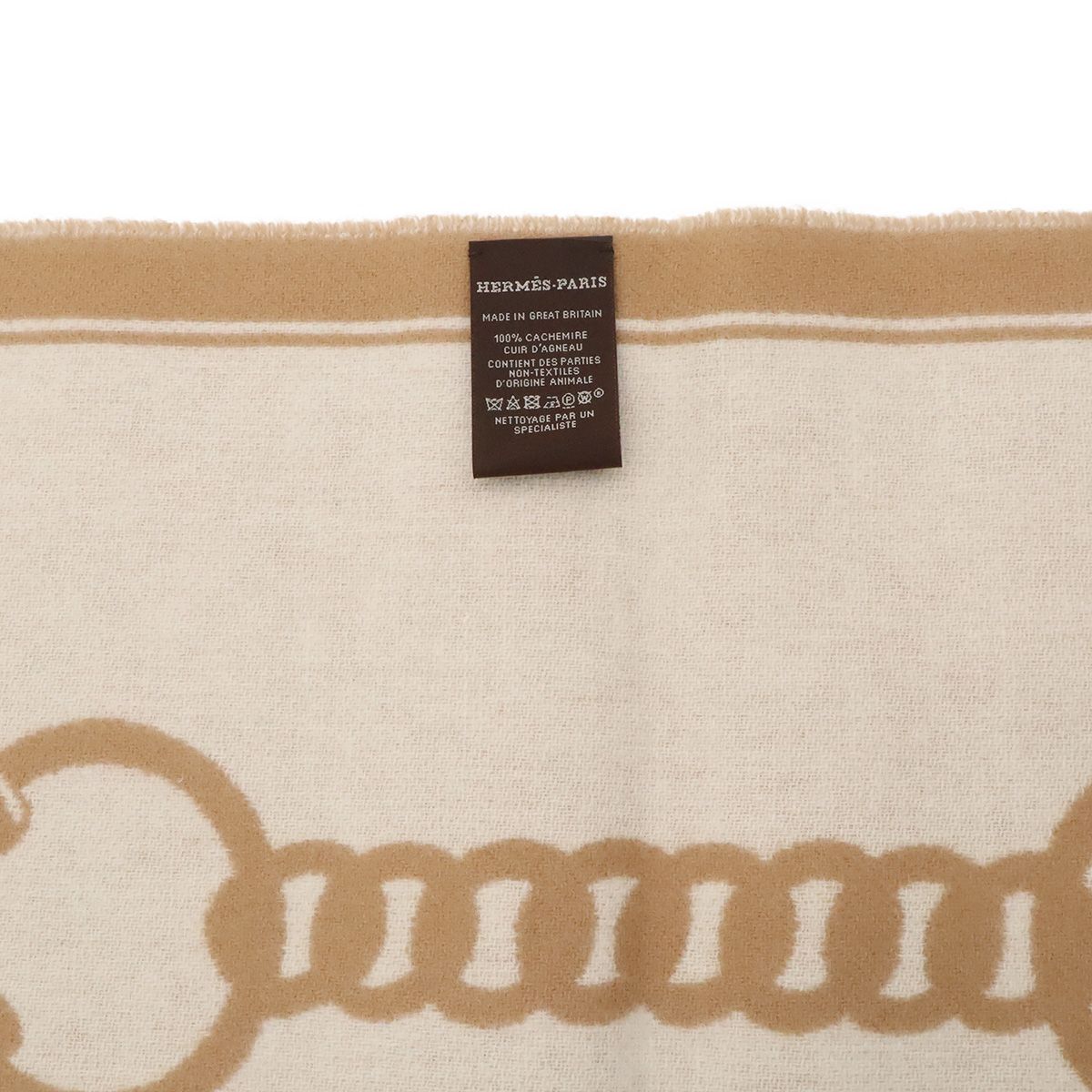 Hermes Mall Scarf Shawl Fringe Cashmere Beige White — view 6