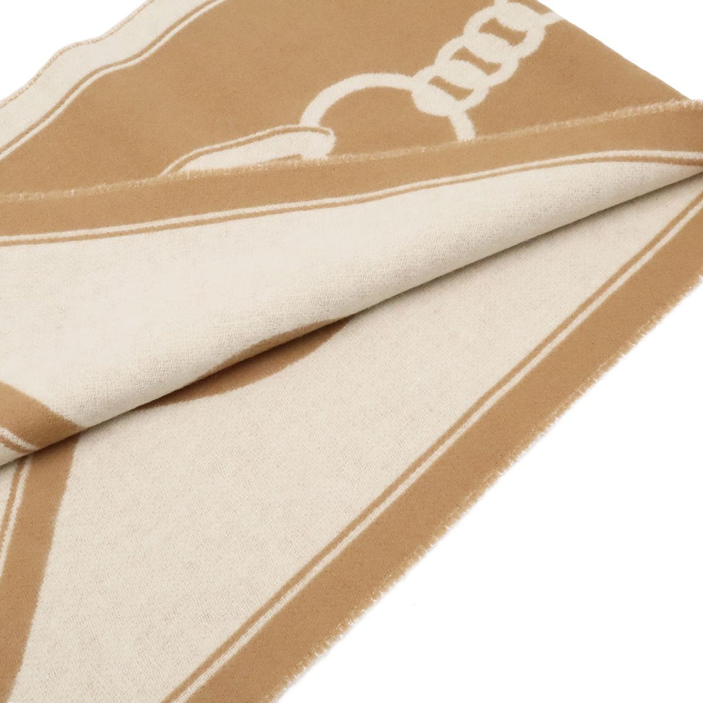 Hermes Mall Scarf Shawl Fringe Cashmere Beige White — view 3