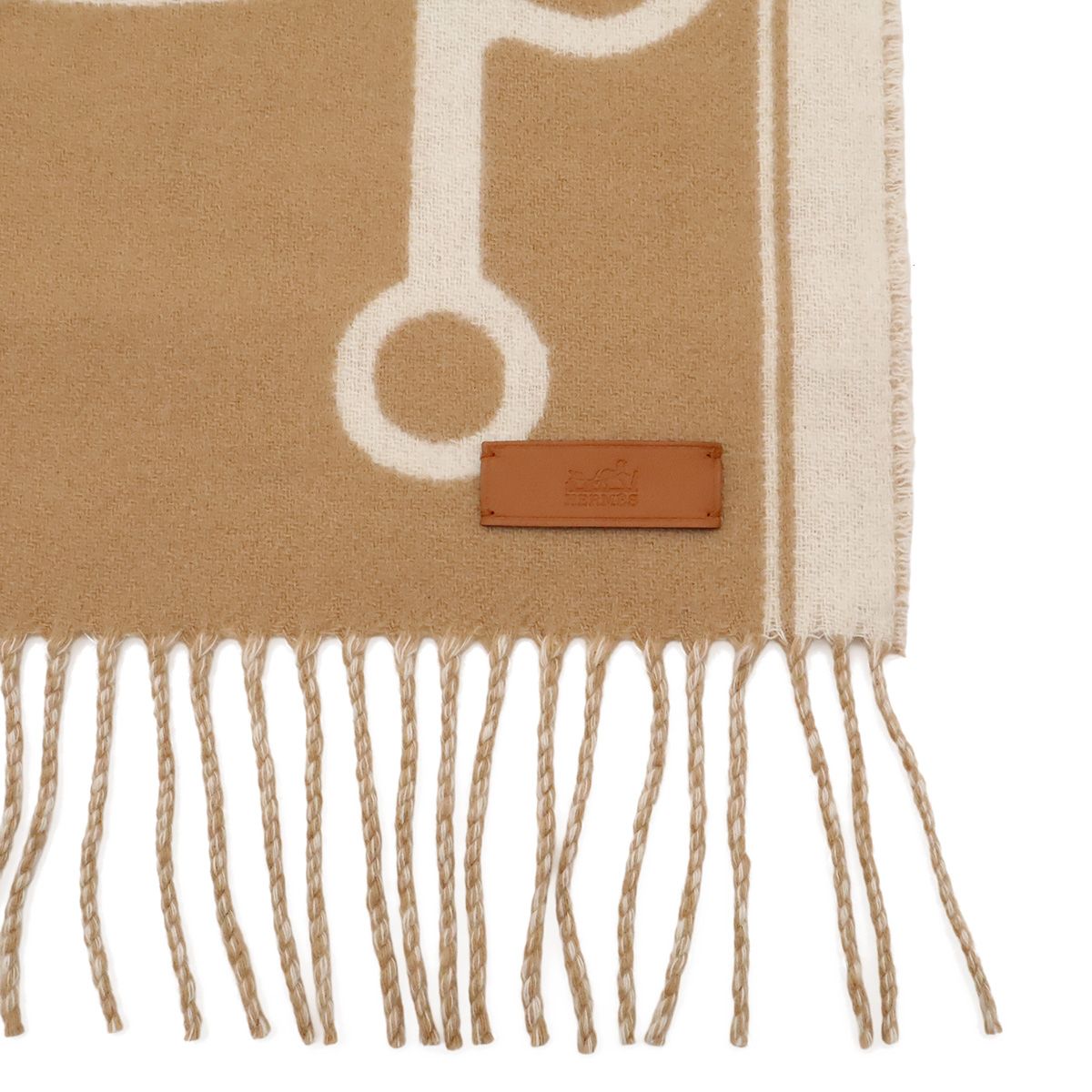 Hermes Mall Scarf Shawl Fringe Cashmere Beige White — view 5