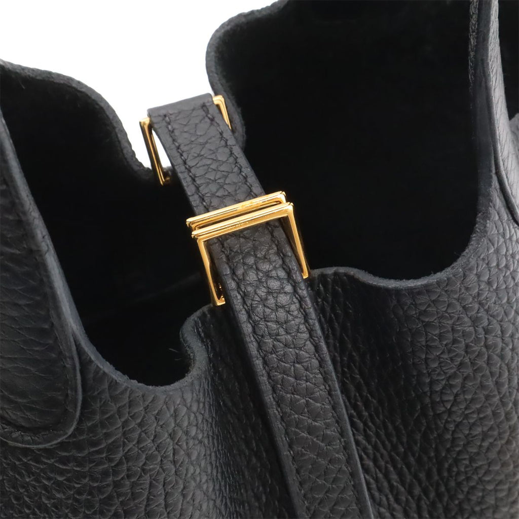 Hermes Picotin Lock PM Mini Bag Tote Taurillon Clemence Leather Black Gold — view 8