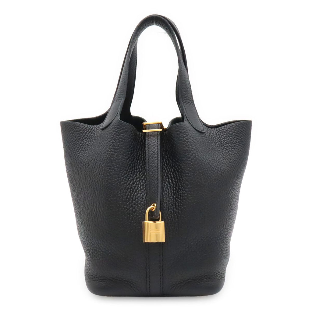 Hermes Picotin Lock PM Mini Bag Tote Taurillon Clemence Leather Black Gold