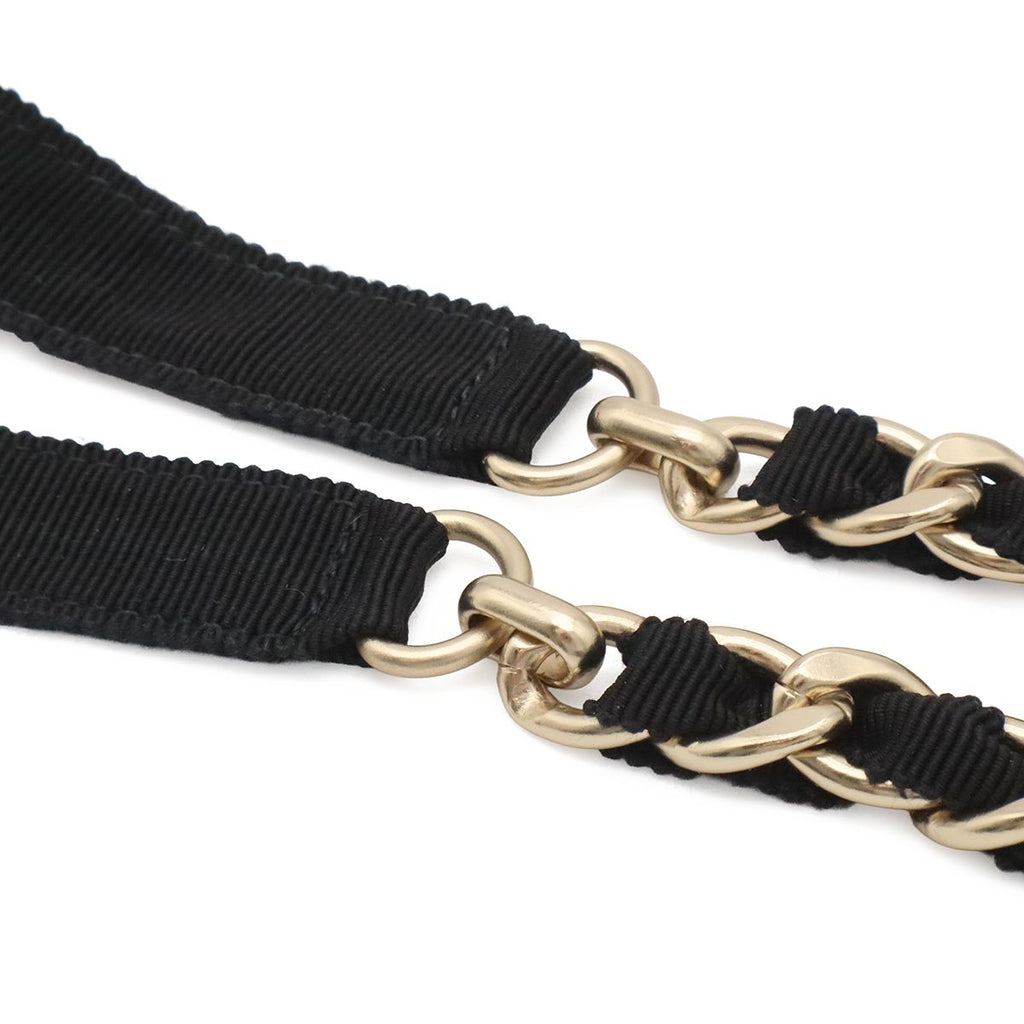 Chanel CC Logo Chain Belt Grosgrain Ribbon Black Gold — view 3
