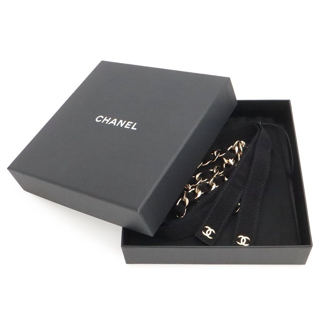 Chanel CC Logo Chain Belt Grosgrain Ribbon Black Gold — view 6