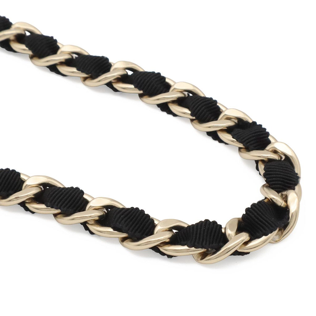 Chanel CC Logo Chain Belt Grosgrain Ribbon Black Gold — view 4