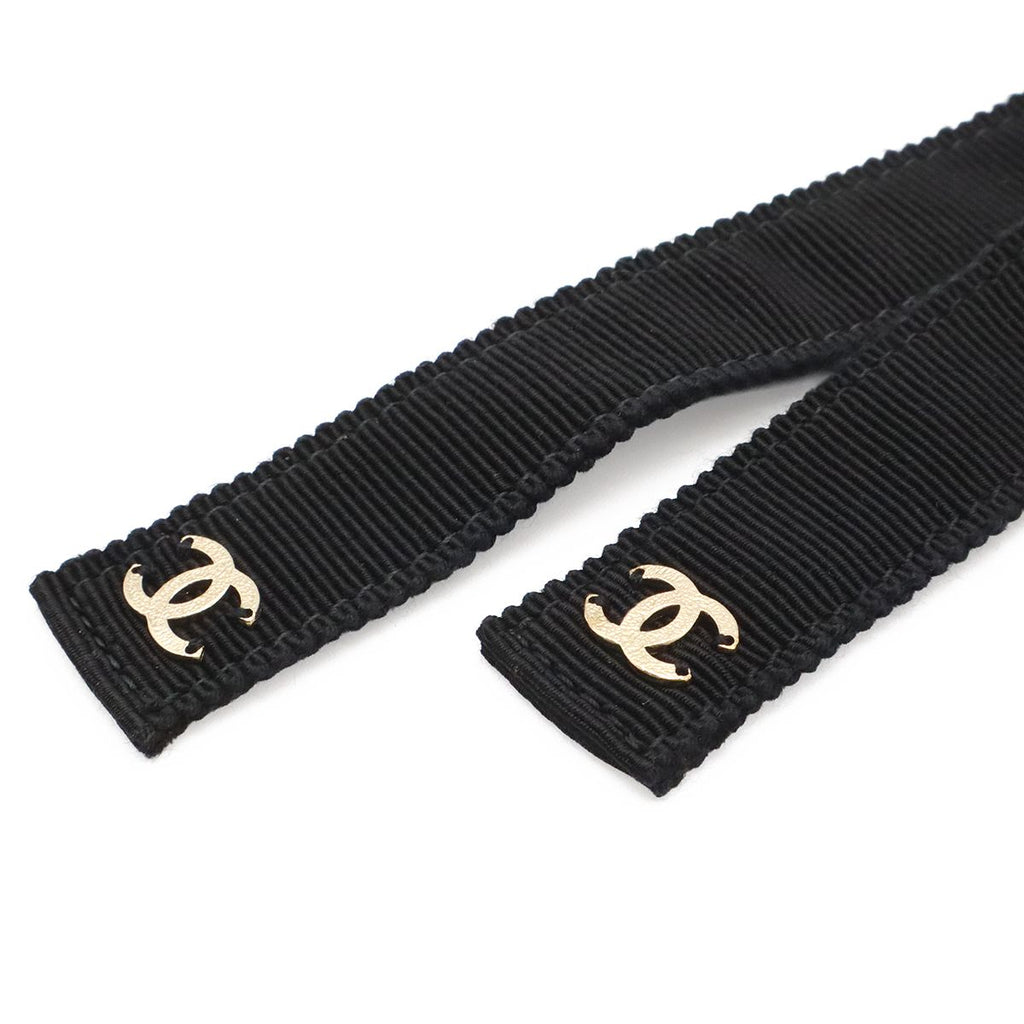 Chanel CC Logo Chain Belt Grosgrain Ribbon Black Gold — view 2