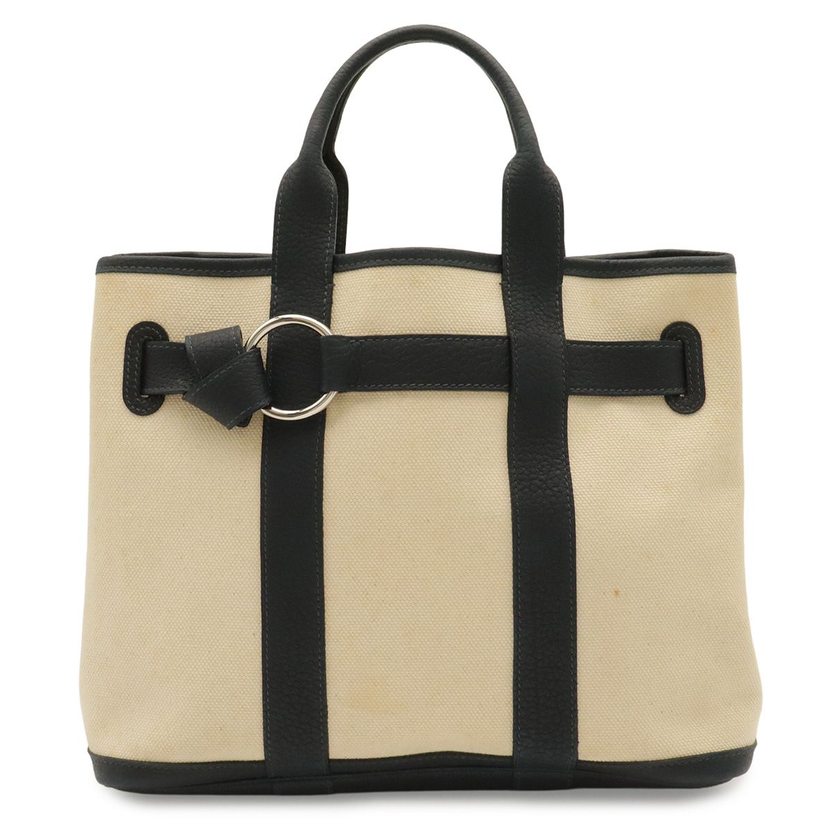 Hermes Petite Ceinture PM Tote Bag Canvas Leather Natural Navy Silver