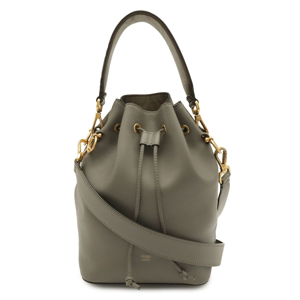 Fendi Montresor FF Logo Zucca Bucket Bag Drawstring 2-Way Leather Gray Brown