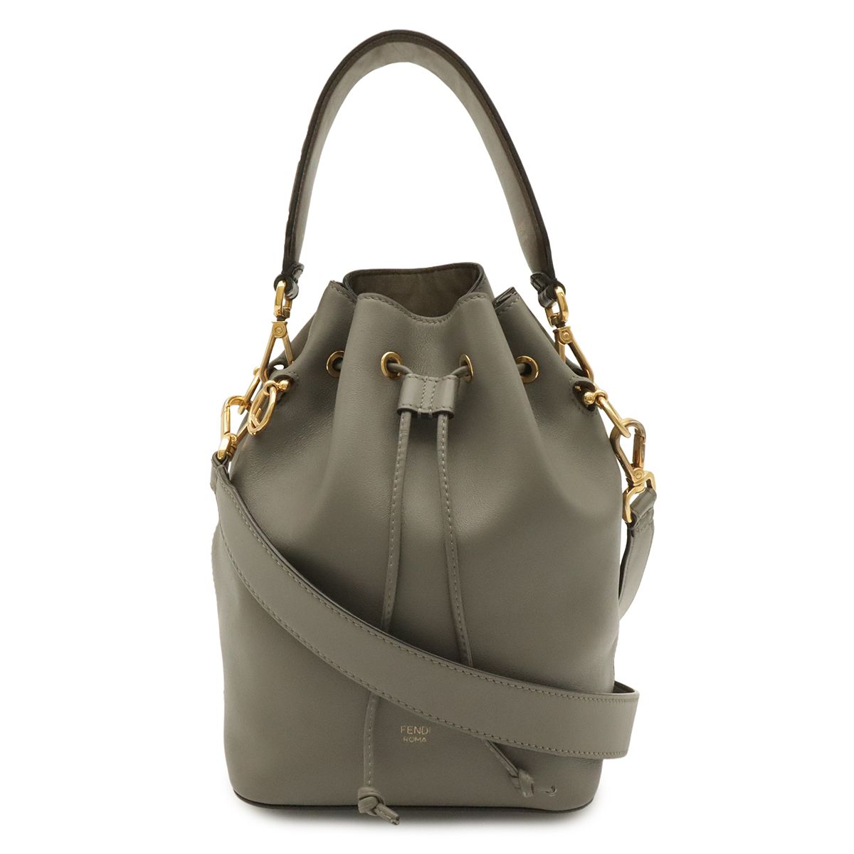 Fendi Montresor FF Logo Zucca Bucket Bag Drawstring 2-Way Leather Gray Brown