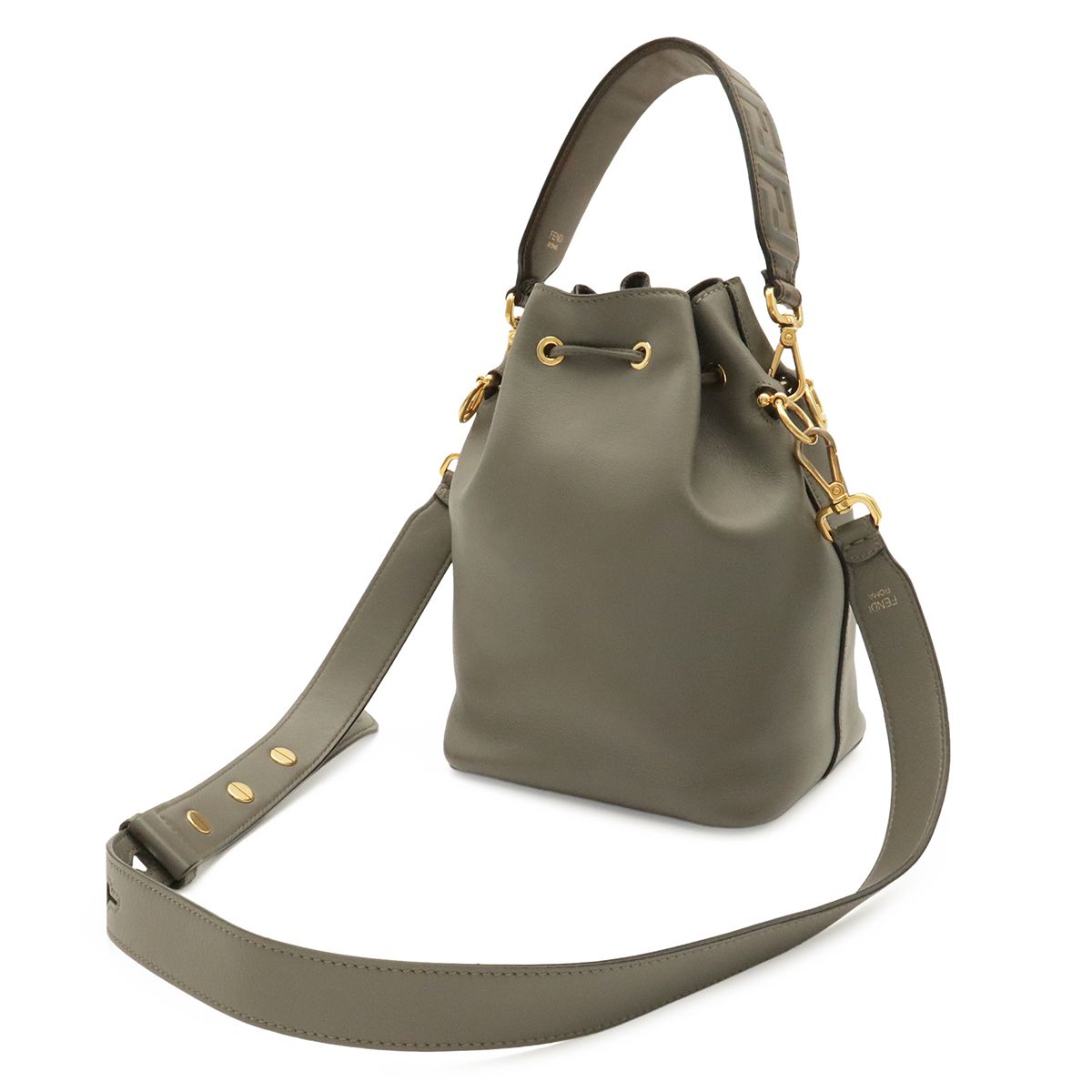 Fendi Montresor FF Logo Zucca Bucket Bag Drawstring 2-Way Leather Gray Brown — view 2