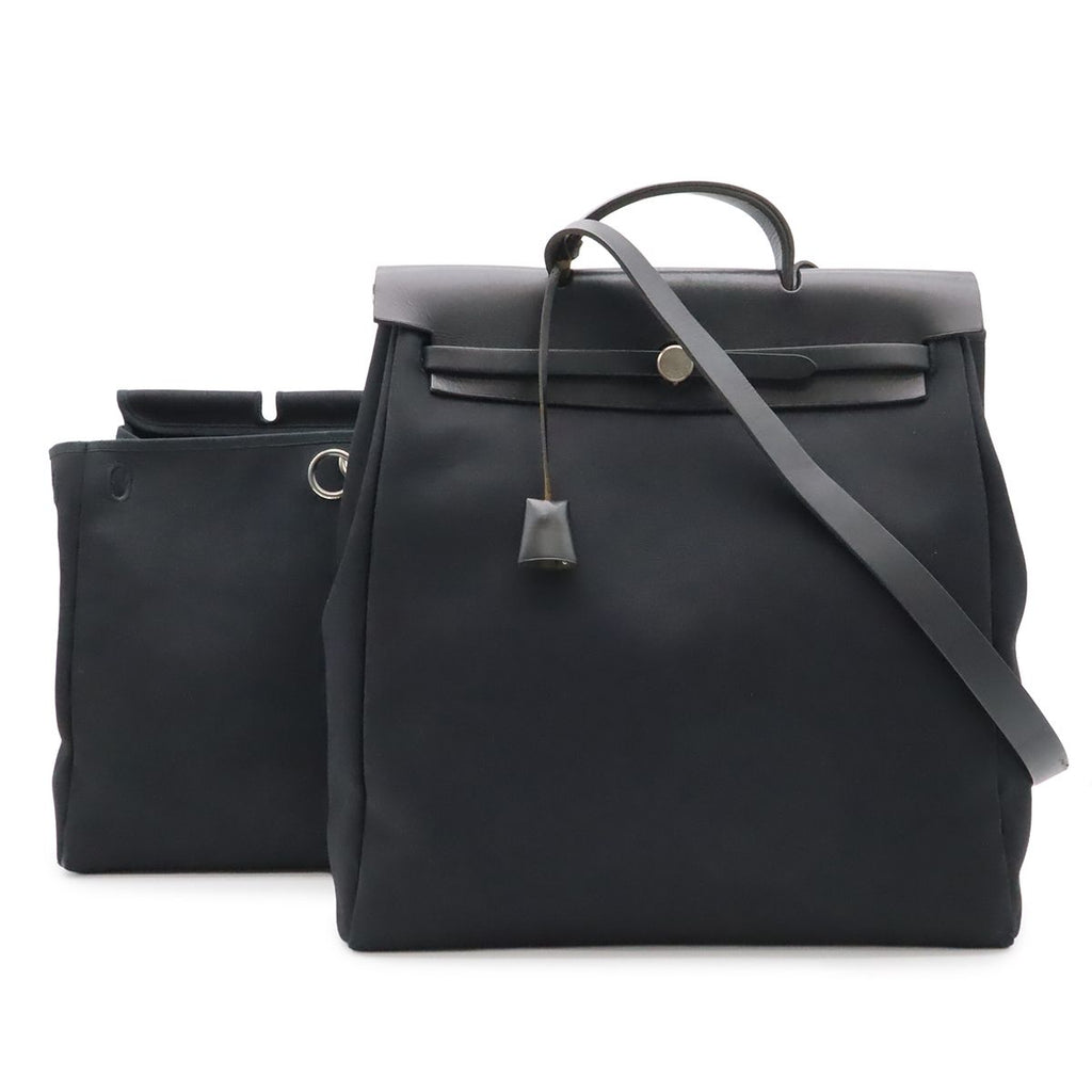Hermes Herbag MM 2-Way Shoulder Bag Toile Officier Canvas Black