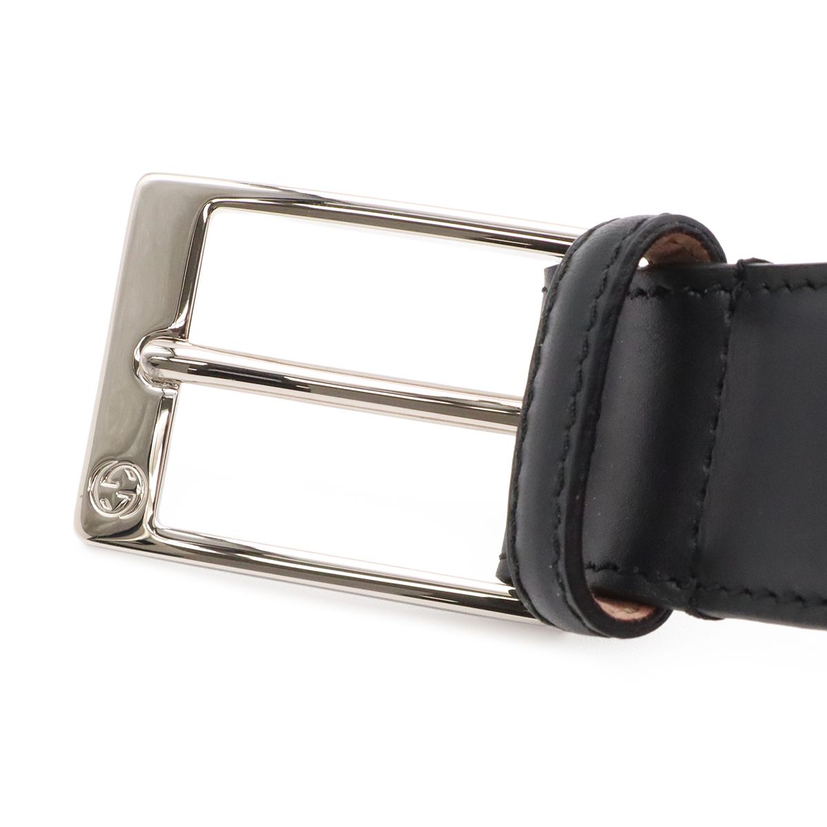 Gucci Belt Reversible Square Buckle Leather Black Silver — view 3