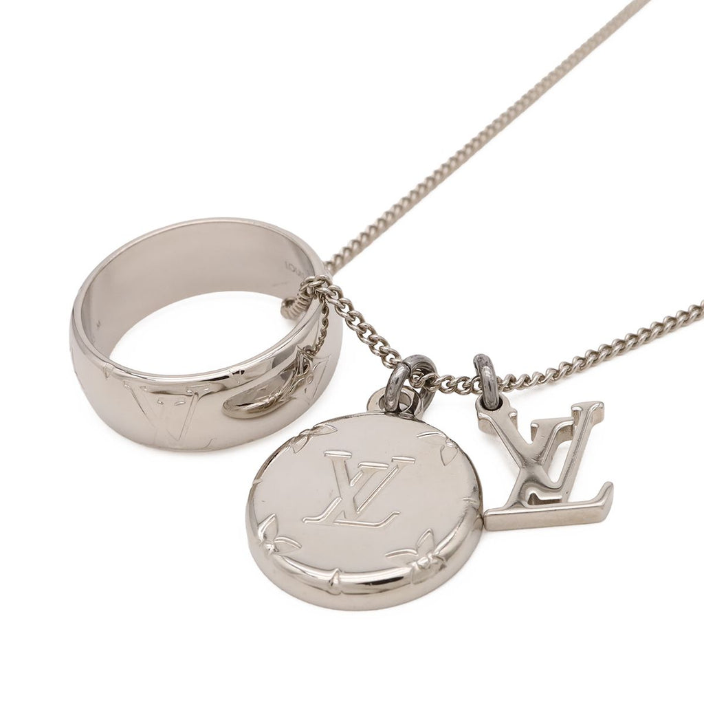 Louis Vuitton Ring Necklace Monogram Pendant Logo Charm Metal Silver — view 3