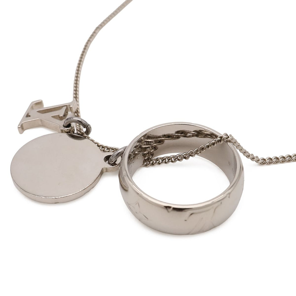 Louis Vuitton Ring Necklace Monogram Pendant Logo Charm Metal Silver — view 4