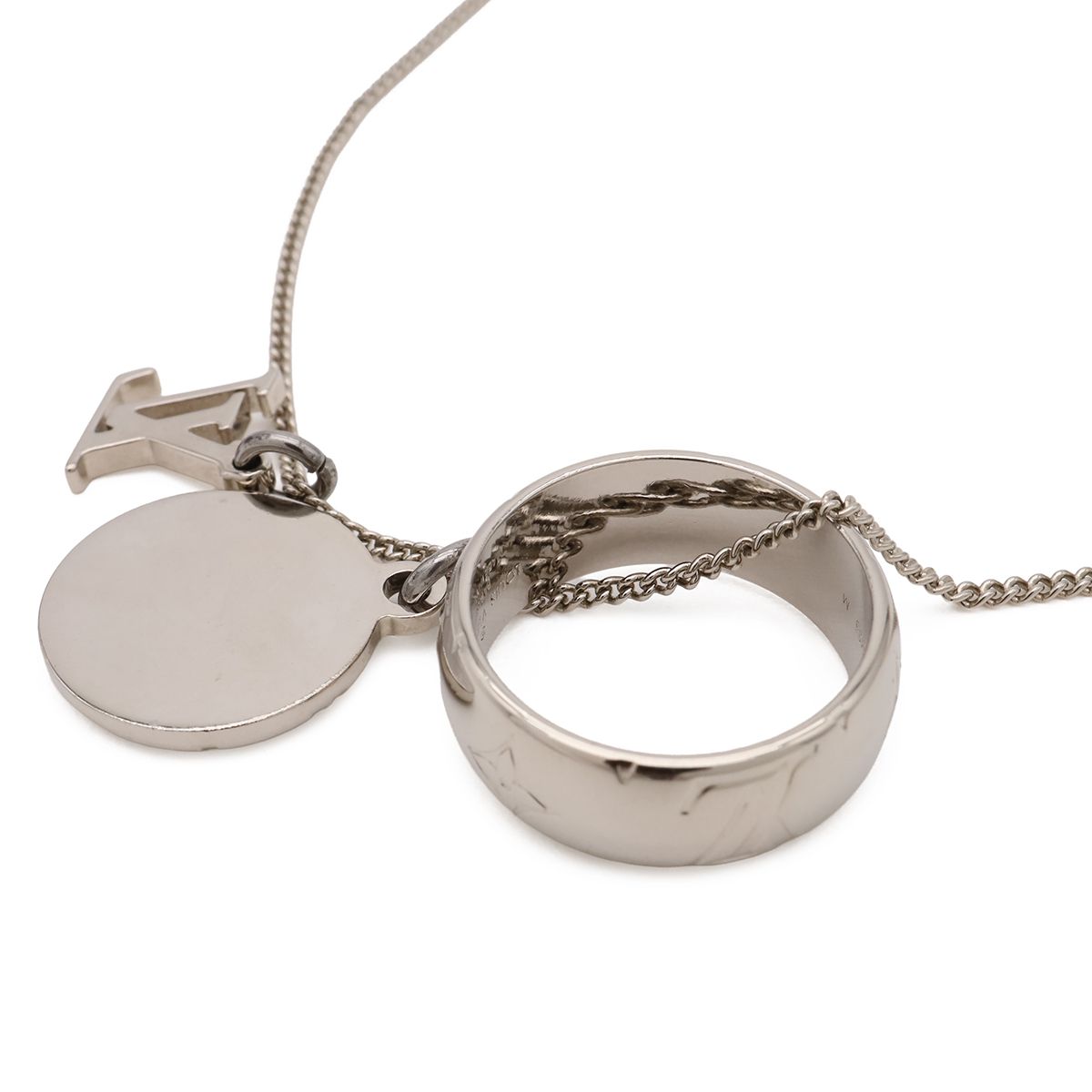 Louis Vuitton Ring Necklace Monogram Pendant Logo Charm Metal Silver — view 4