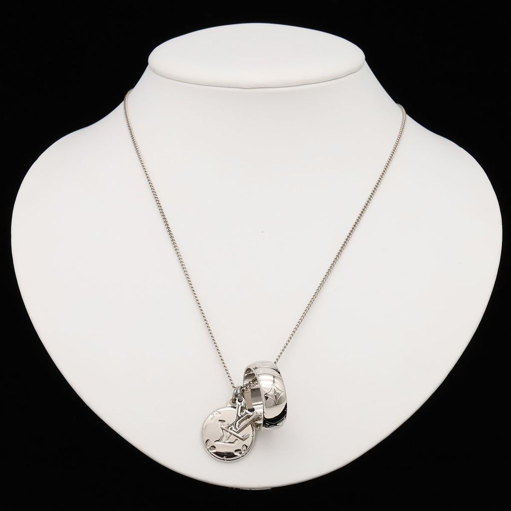 Louis Vuitton Ring Necklace Monogram Pendant Logo Charm Metal Silver — view 7