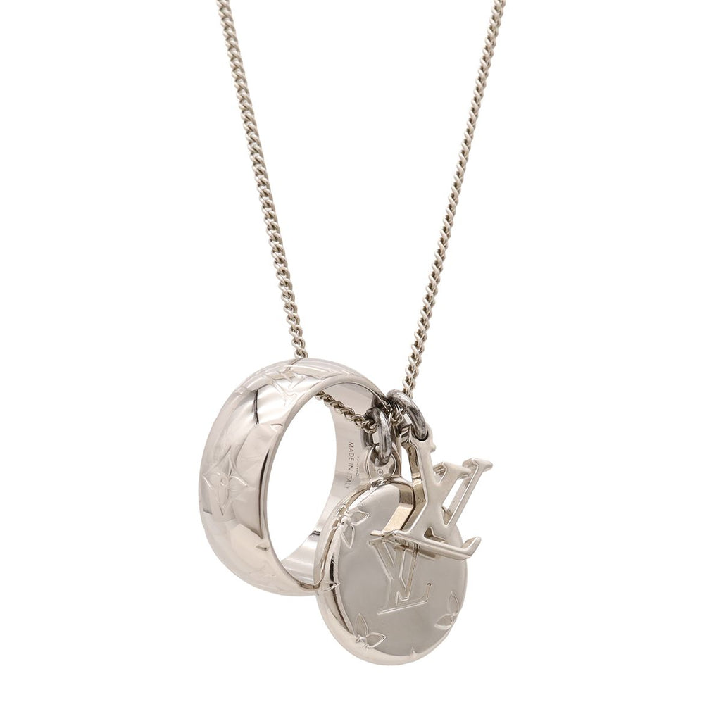 Louis Vuitton Ring Necklace Monogram Pendant Logo Charm Metal Silver