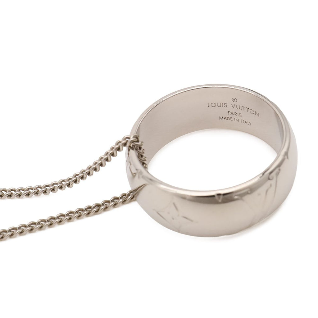 Louis Vuitton Ring Necklace Monogram Pendant Logo Charm Metal Silver — view 5