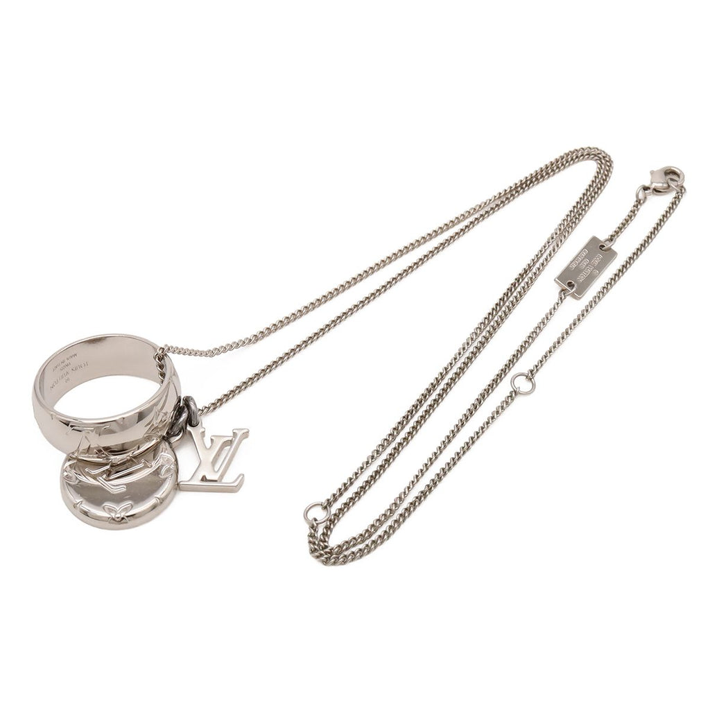 Louis Vuitton Ring Necklace Monogram Pendant Logo Charm Metal Silver — view 2