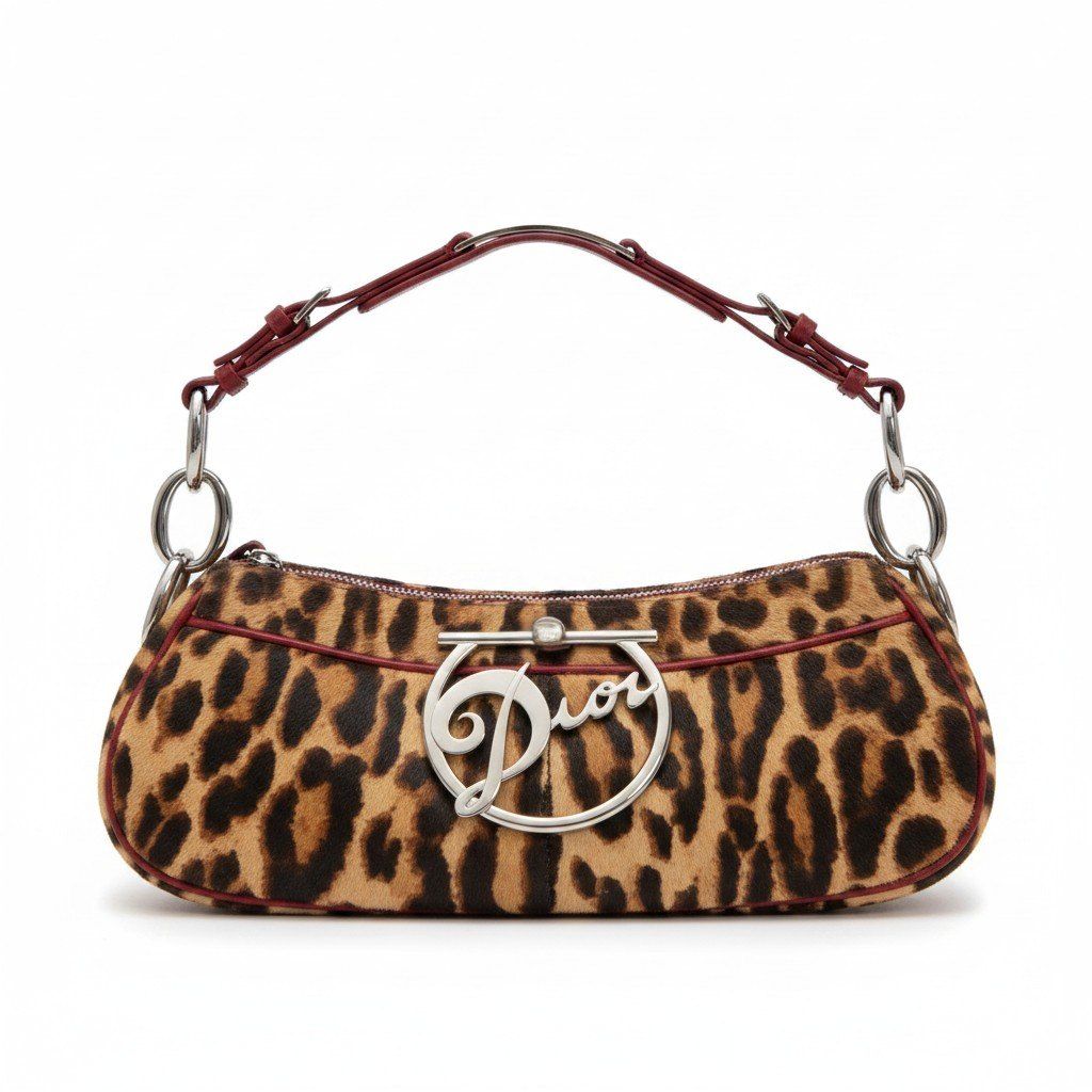Dior Diva Leopard Pony Hair Bag Brown Red Calf Leather