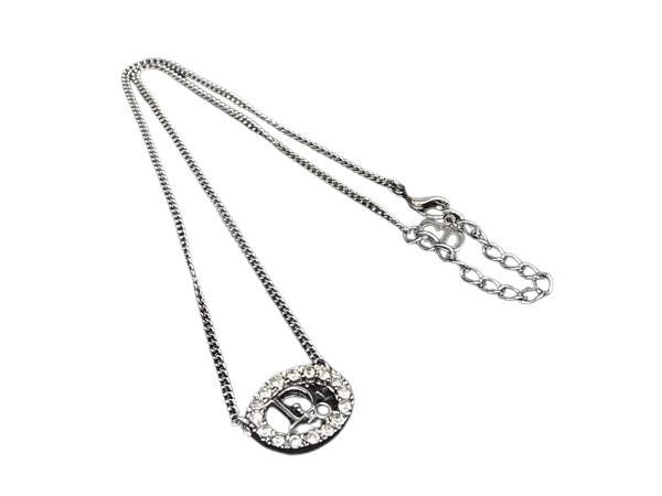 Dior Necklace Logo Silver Metal Rhinestone