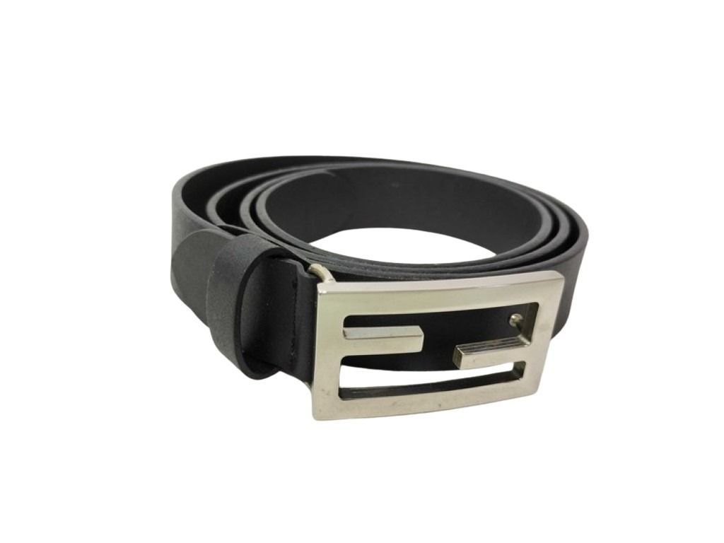 Fendi Belt Mamma Buckle Black Gold Silver Leather FF Logo