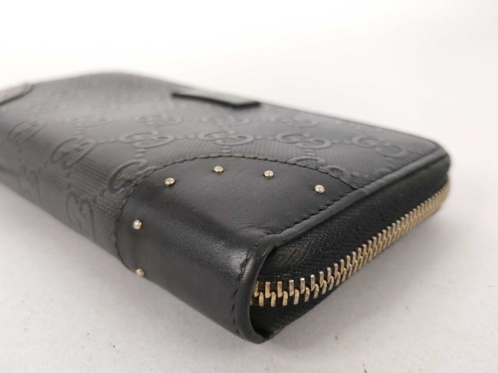 Gucci Wallet Diamante Black Leather GG Pattern Embossed Studs Zip Around Gold — view 3