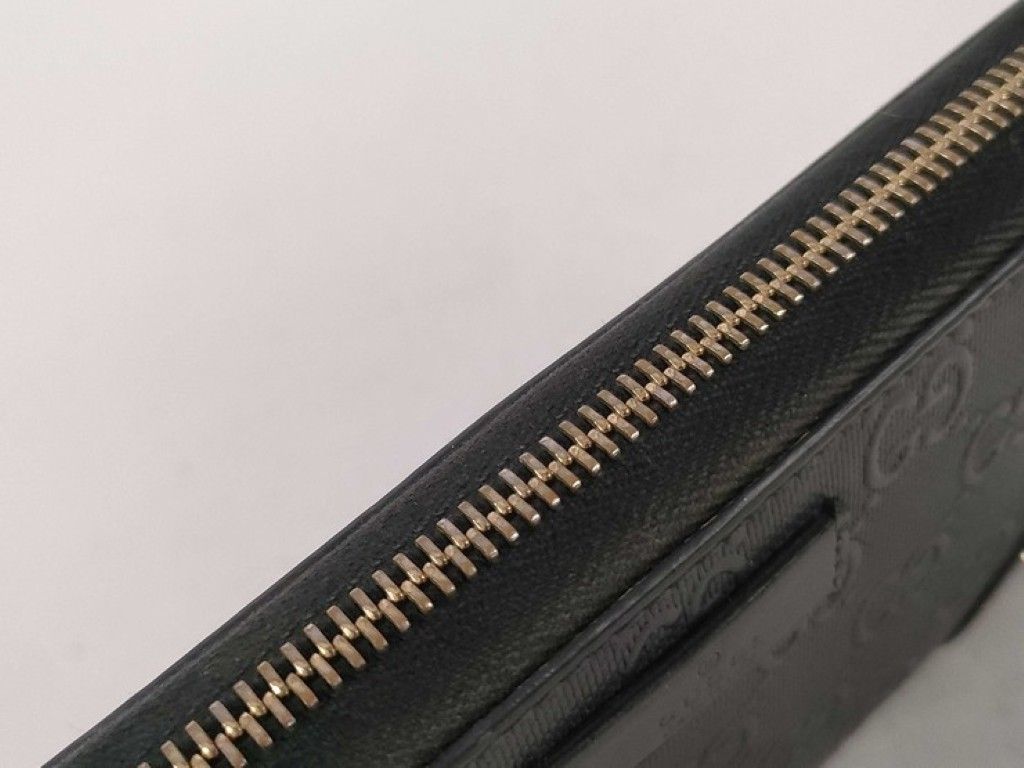 Gucci Wallet Diamante Black Leather GG Pattern Embossed Studs Zip Around Gold — view 7