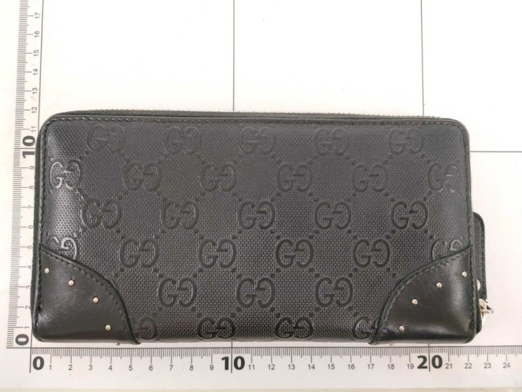 Gucci Wallet Diamante Black Leather GG Pattern Embossed Studs Zip Around Gold — view 2