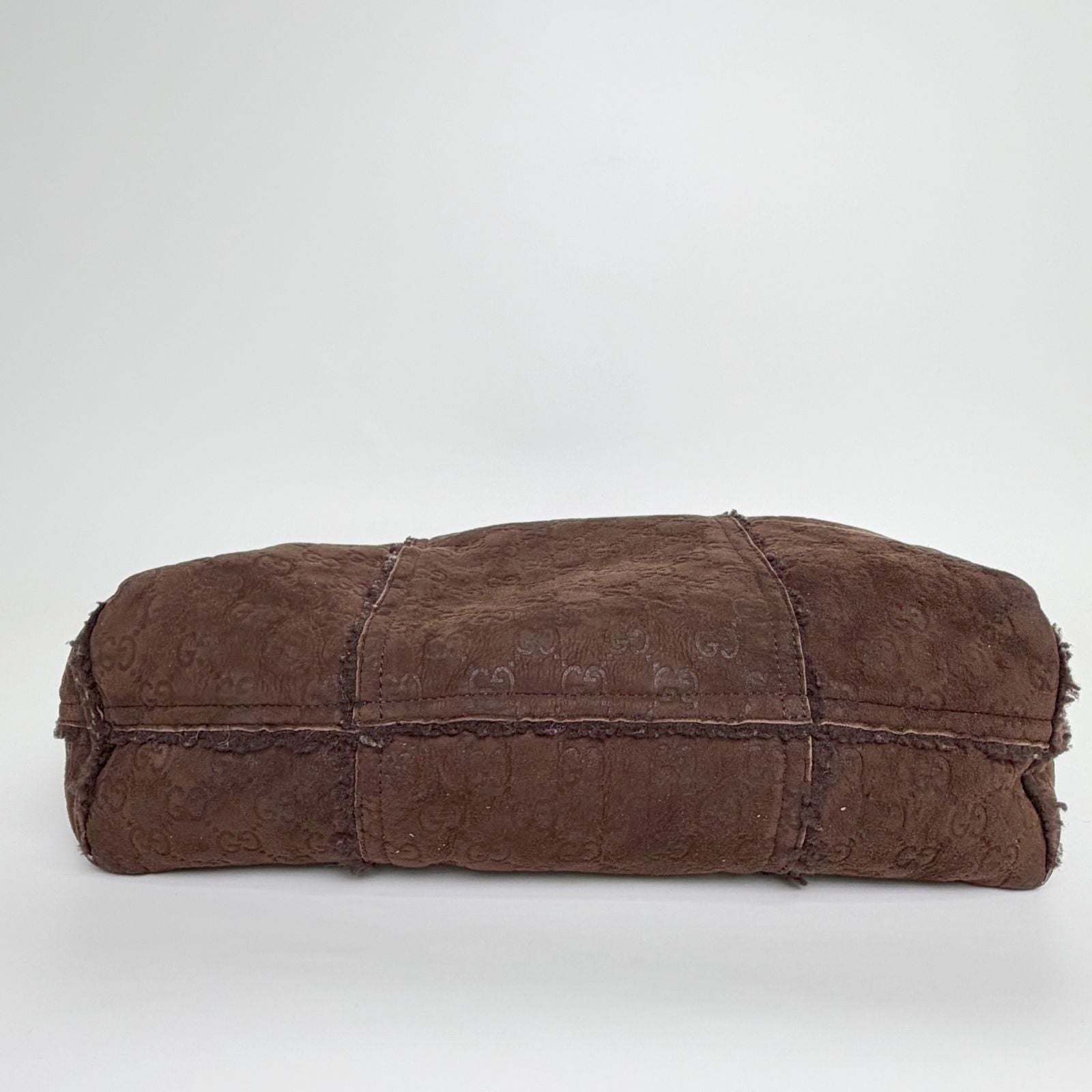 Gucci GG Monogram Pouch Tote Shoulder Bag Shearling Suede Brown Vintage — view 6