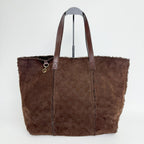 Gucci GG Monogram Pouch Tote Shoulder Bag Shearling Suede Brown Vintage — view 2