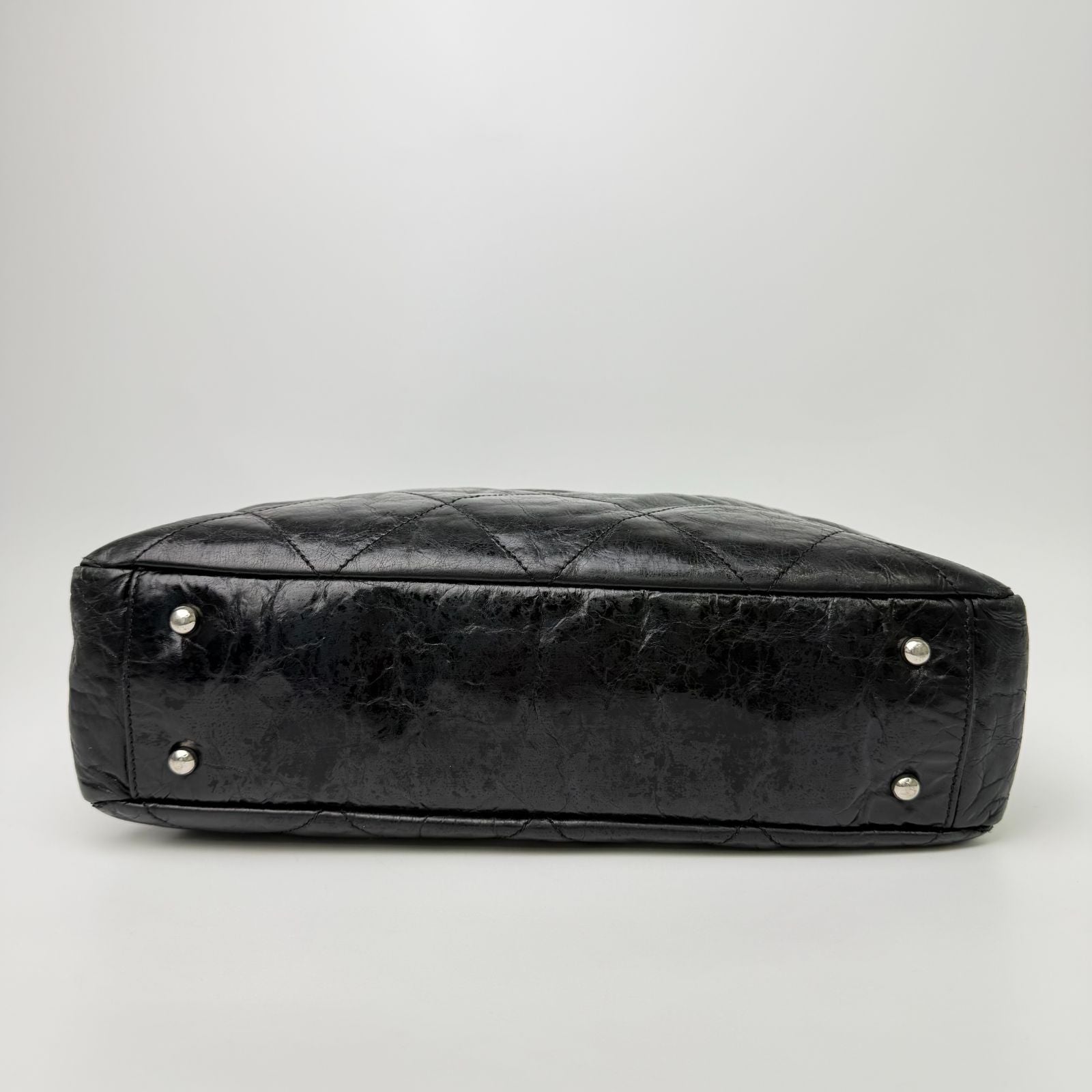 Chanel CC Logo Quilted Tweed Flap 2-Way Tote Chain Shoulder Bag Leather Black — view 8