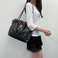 Chanel CC Logo Quilted Tweed Flap 2-Way Tote Chain Shoulder Bag Leather Black