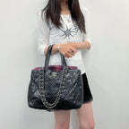 Chanel CC Logo Quilted Tweed Flap 2-Way Tote Chain Shoulder Bag Leather Black — view 2