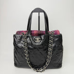 Chanel CC Logo Quilted Tweed Flap 2-Way Tote Chain Shoulder Bag Leather Black — view 3