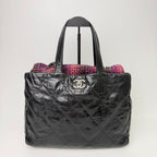Chanel CC Logo Quilted Tweed Flap 2-Way Tote Chain Shoulder Bag Leather Black — view 4
