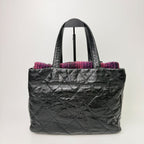 Chanel CC Logo Quilted Tweed Flap 2-Way Tote Chain Shoulder Bag Leather Black — view 5
