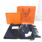 Hermes Casaque Chevron Scarf Shawl Cashmere 100% Navy Black Reversible Fringe — view 2